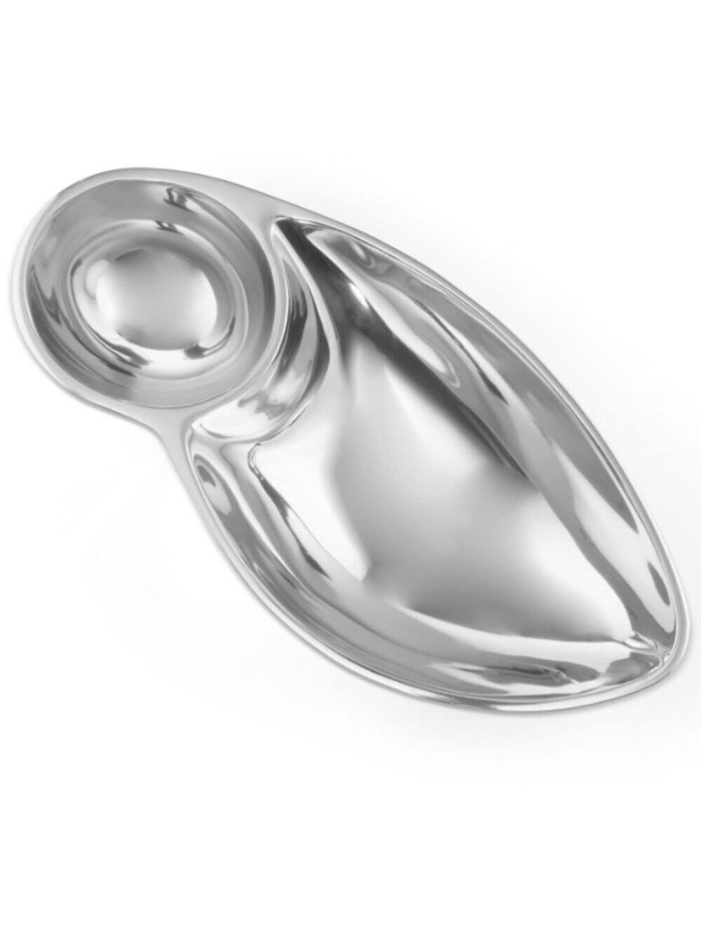 Nambe Pinion Chip & Dip Serving Bowl Metal Alloy Divided Platter Modern NIB - Picture 2 of 16